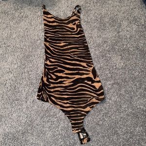 Express high neck, tan and black zebra body suit